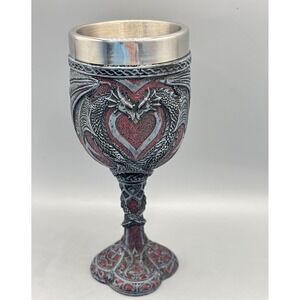 Pacific Giftware Dragon Heart Goblet Red Silver Gothic Stainless Steel Liner